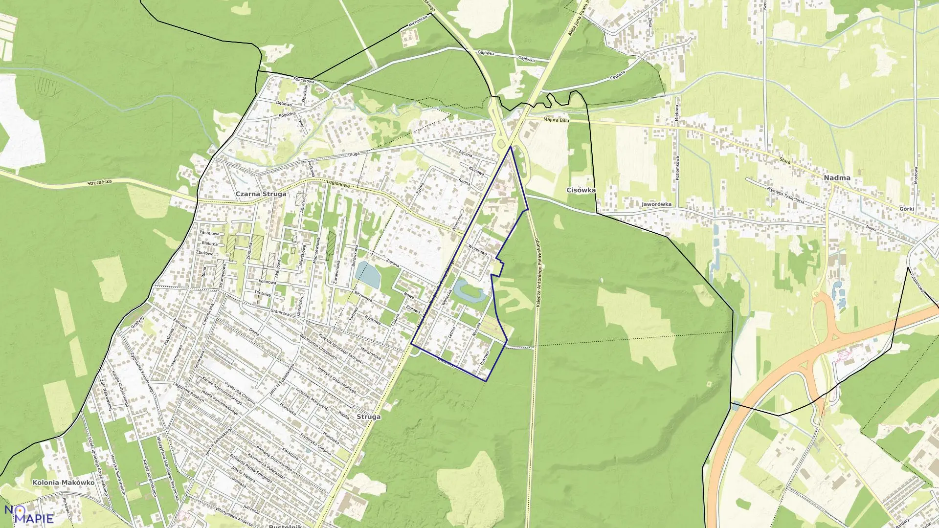 Mapa obrębu 1-07 w mieście Marki