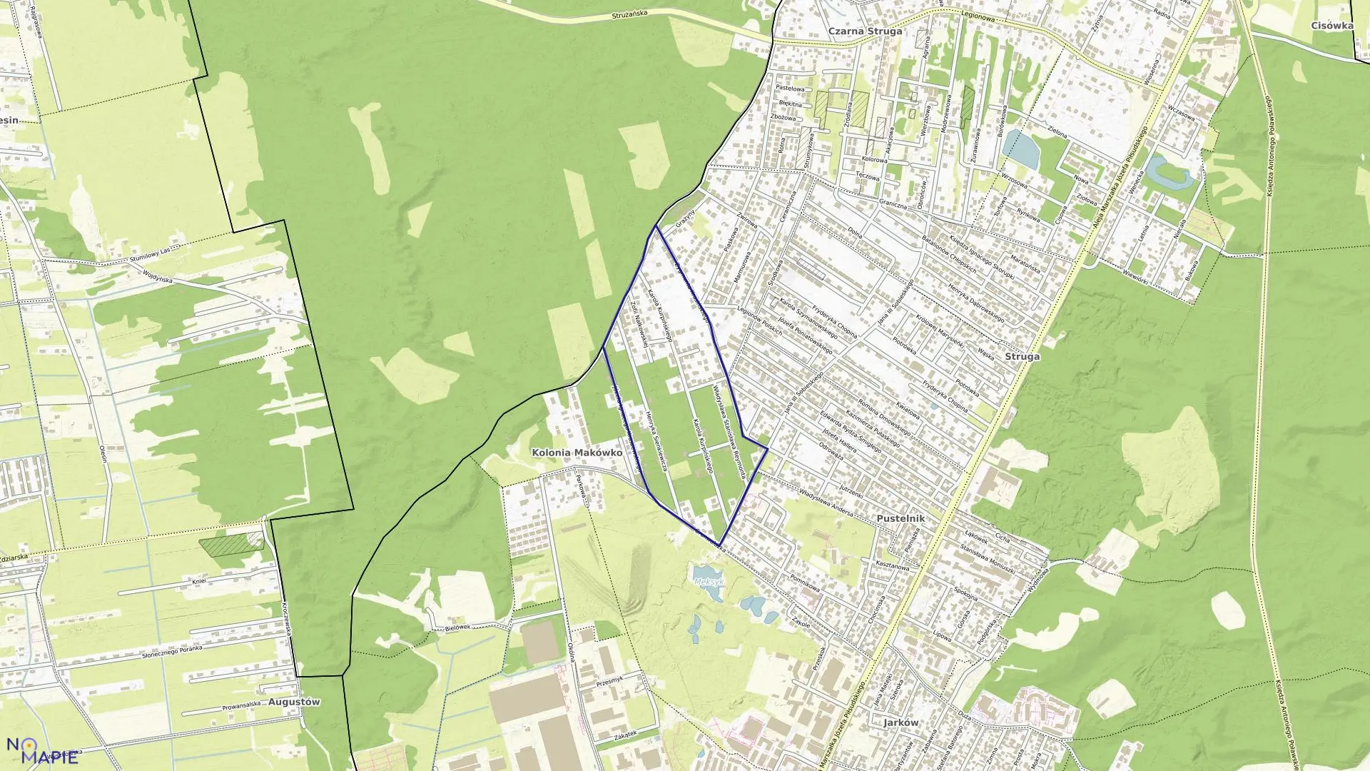 Mapa obrębu 1-13 w mieście Marki