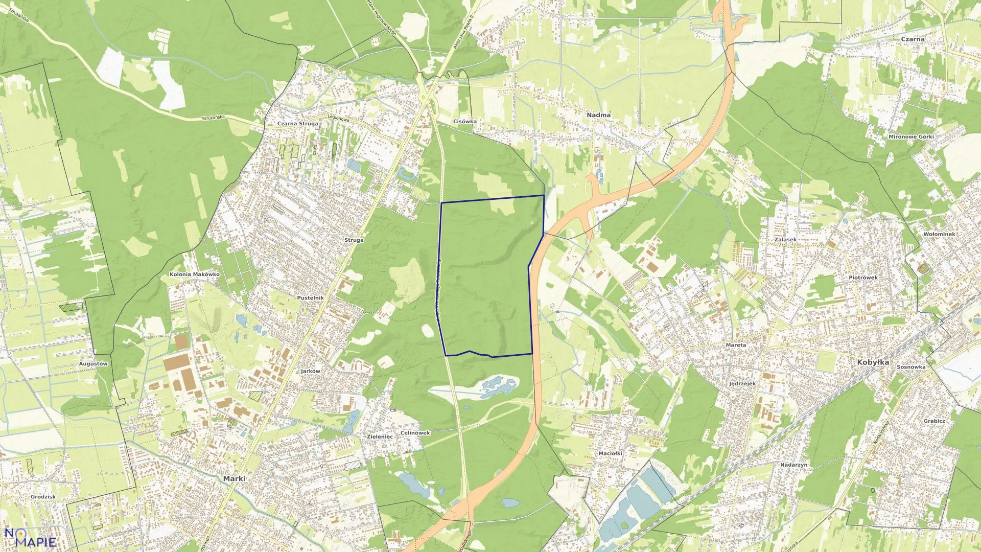 Mapa obrębu 2-02 w mieście Marki